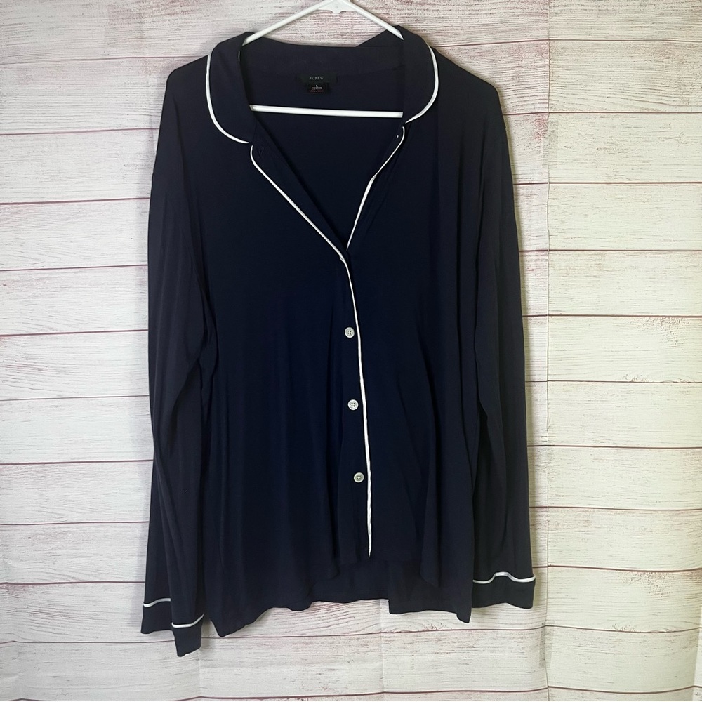 J.Crew Navy Blue Button Down White Piping Pajama Top Size Large